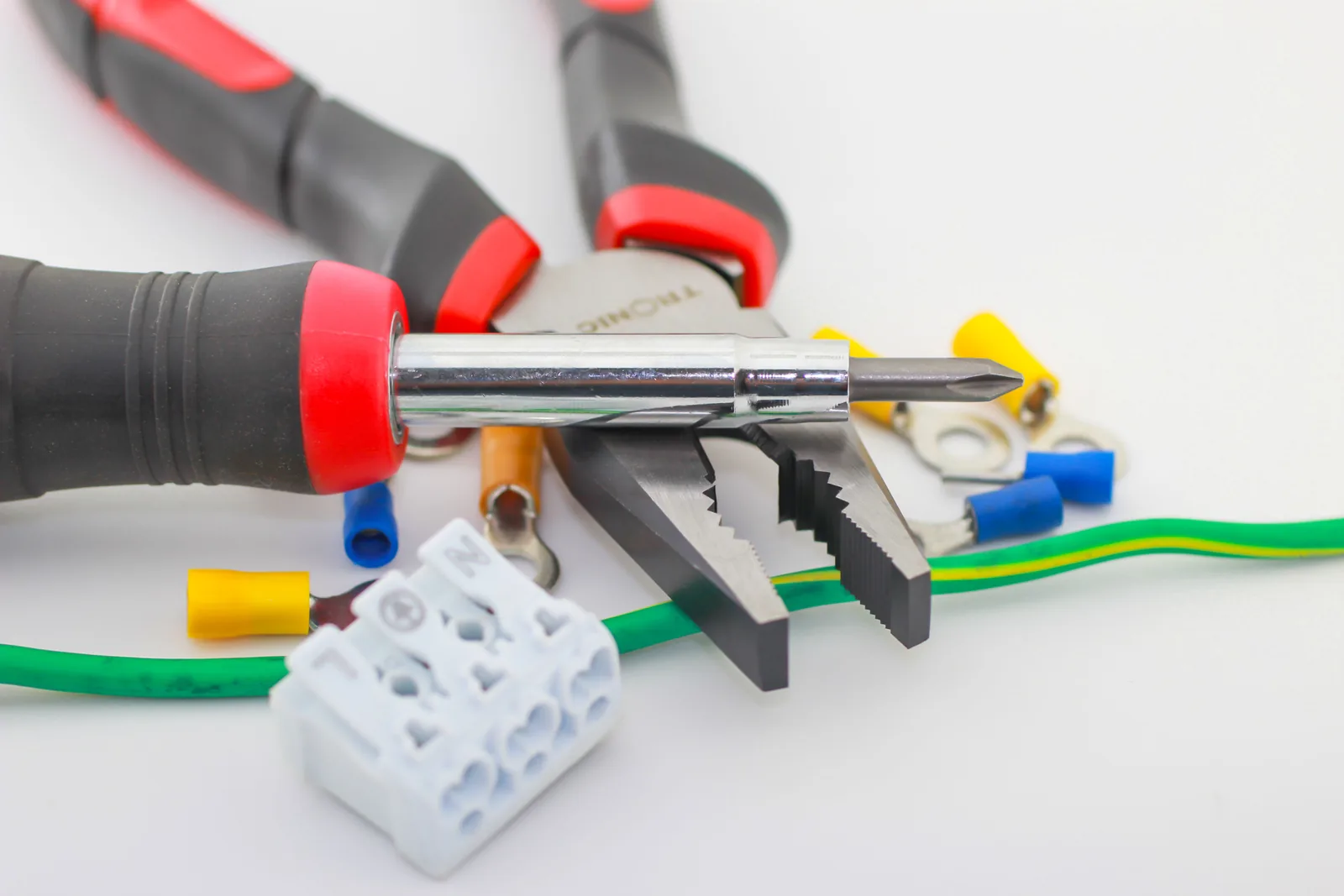 Pliers, a screwdriver, ferrules and a connector block, for electrician in Buffalo